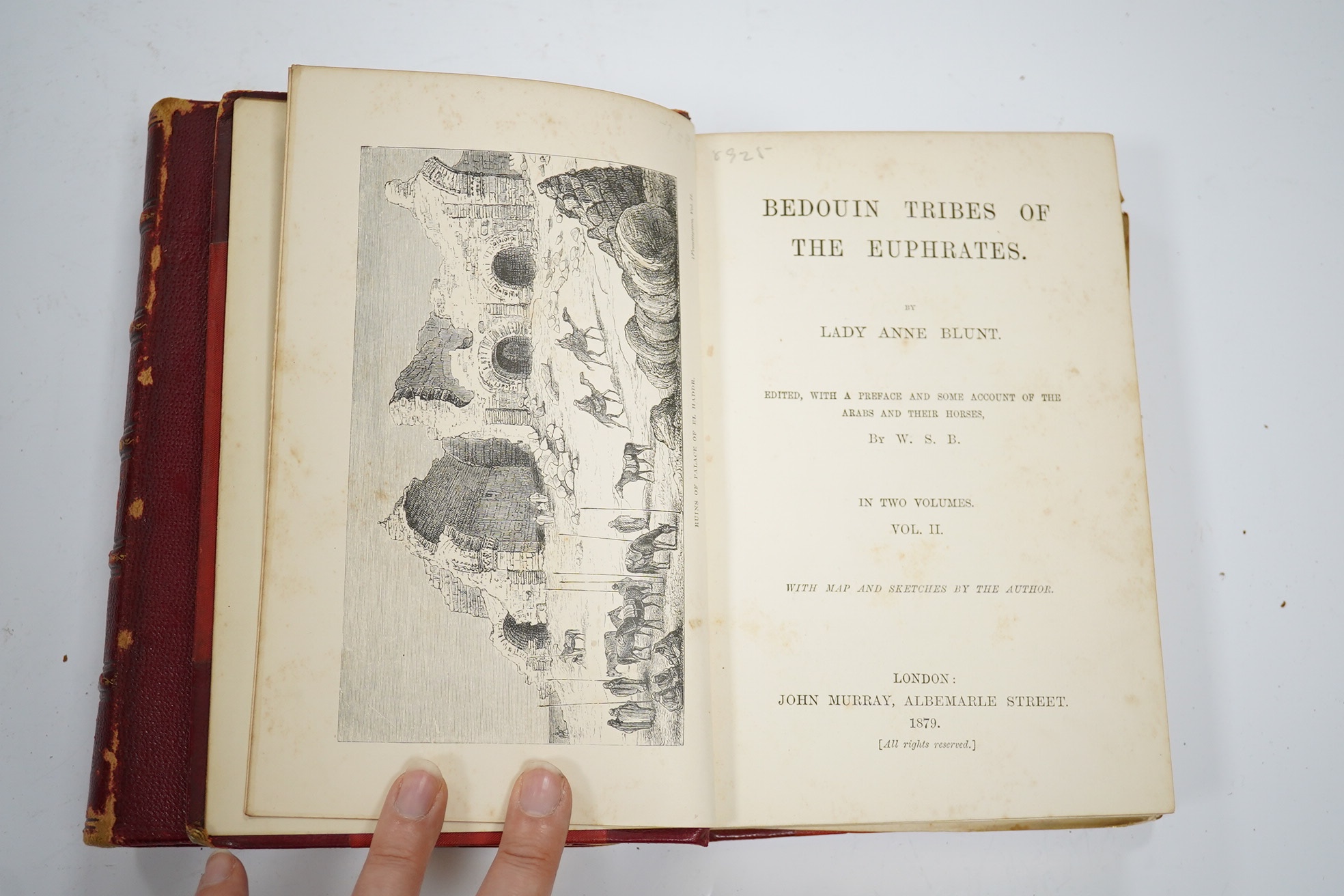 Blunt, Lady Anne - Bedouin Tribes of the Euphrates. Edited, with a preface and some account of the Arabs and their horses, by W.S.B. (ie. Wilfrid Scawen Blunt). First Edition, 2 vols. 12 plates, a coloured and folded map